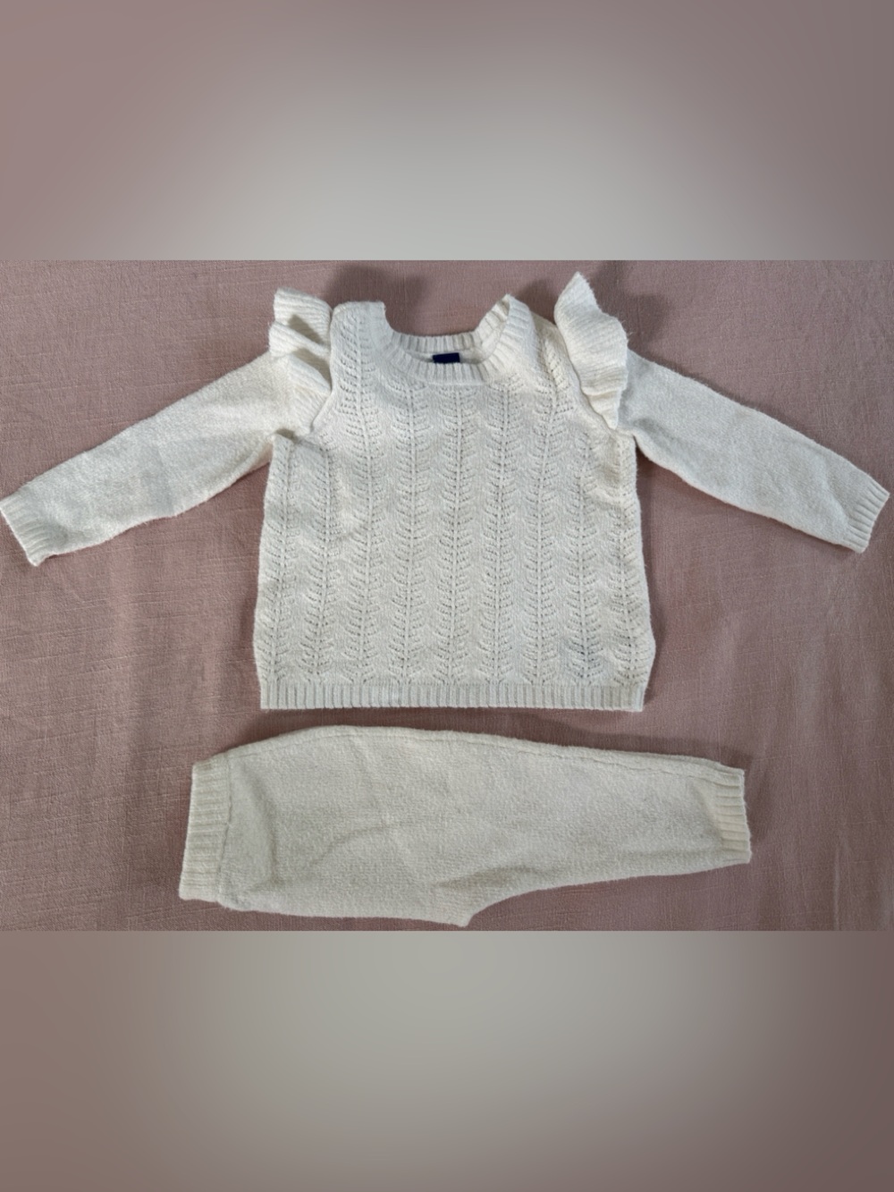 Old Navy white/Cream Knit Ruffle Shoulder Sweater & Pants Set